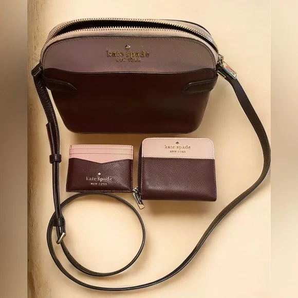 Kate Spade In Rose Smoke ( Burgandy & Pink ) Crossbody Bag Set. - Picture 2 of 11